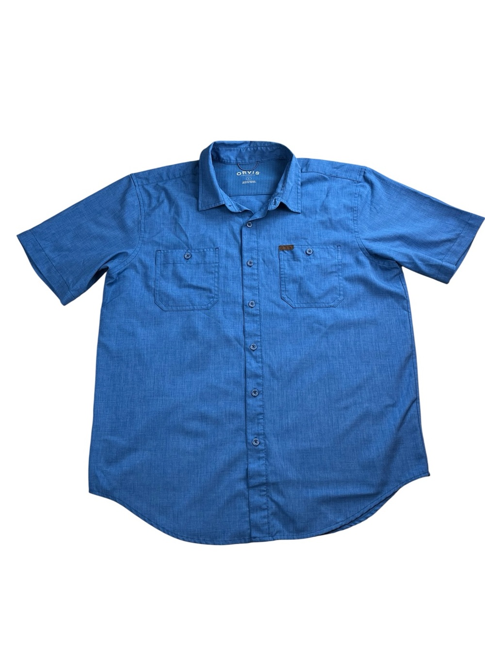 Orvis Classic Collection Short Sleeve Tech Shirt Button Down Mens Large Blue